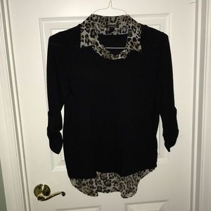 Nice 3/4 sleeve black sweater/leopard blouse.